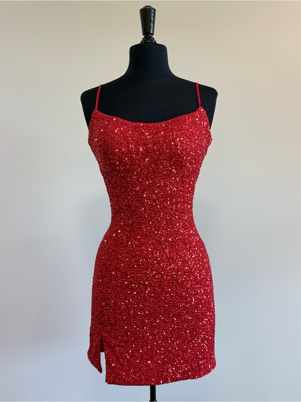 La Femme Red Sequin Mini Slip Dress